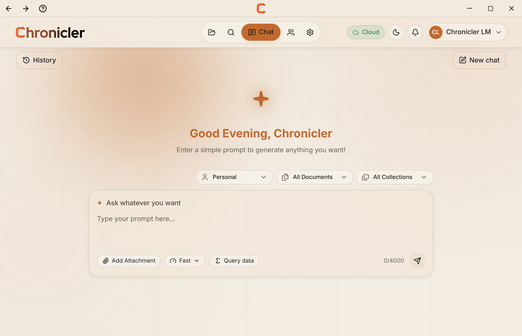 Chronicler chat showing a cited answer and its confidence indicator